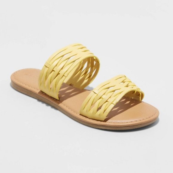 Women's Addie Two Band Slide Sandals Yellow - Universal Thread - Picture 1 of 2